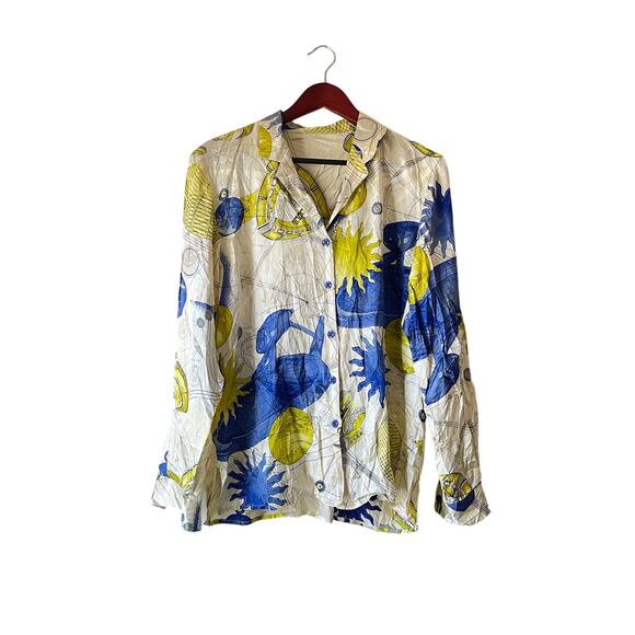 Vintage sun and moon celestial silk long sleeve button up - Picture 1 of 8